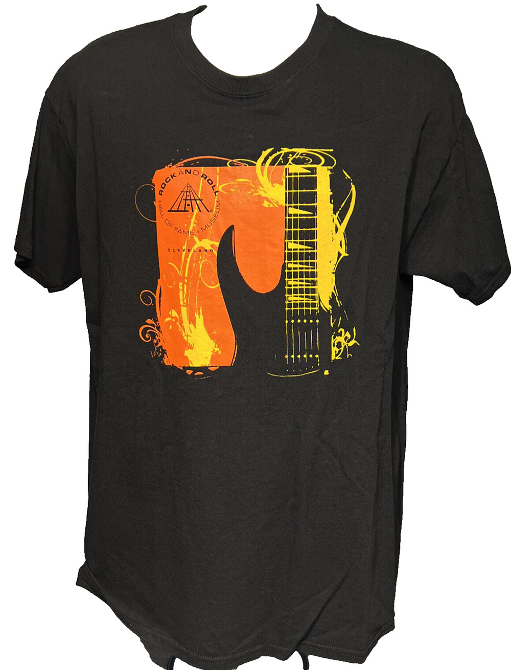 Rock & Roll Hall of Fame Cleveland Guitar Black T-Shirt Men's Large